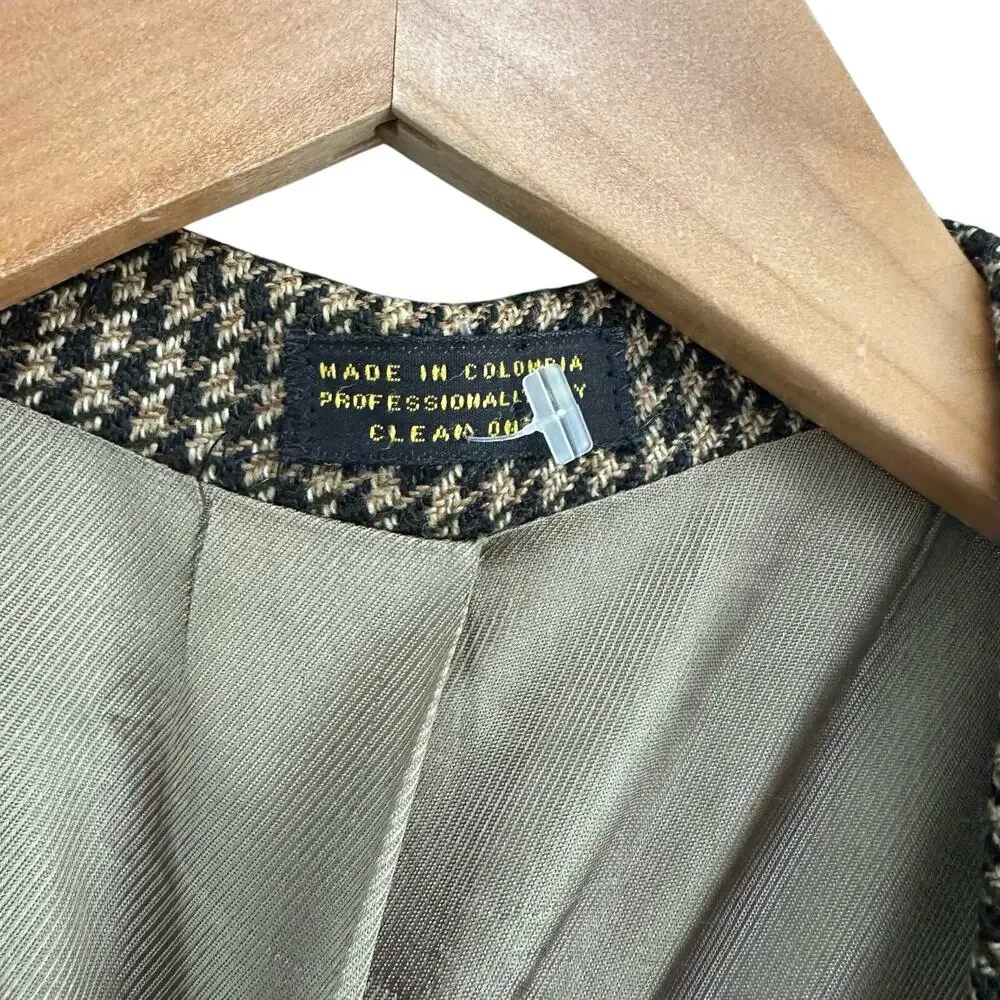 Oscar De La Renta Brown Houndstooth Plaid Blazer Sport Coat  2 Button 42 42R